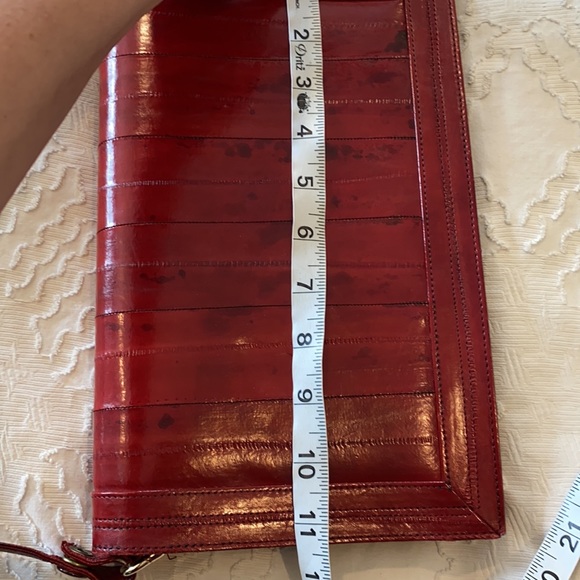Vintage eel skin leather purse shoulder clutch red - Picture 9 of 15
